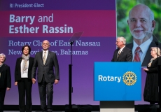Ian H.S. Riseley, 2017-18 RI president, introduces president-elect Barry Rassin and the RI Board of Directors during general session 2 of the International Assembly, 15 January 2018, San Diego, California, USA.